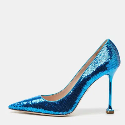 Pre-owned Miu Miu Blue Sequin Embellished Pointed Toe Pumps Size 37.5