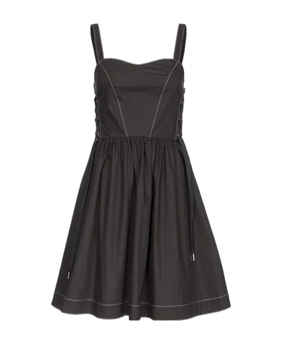 Pinko Poplin Cotton Amazonia Flared Dress With Lace-up Details In Black