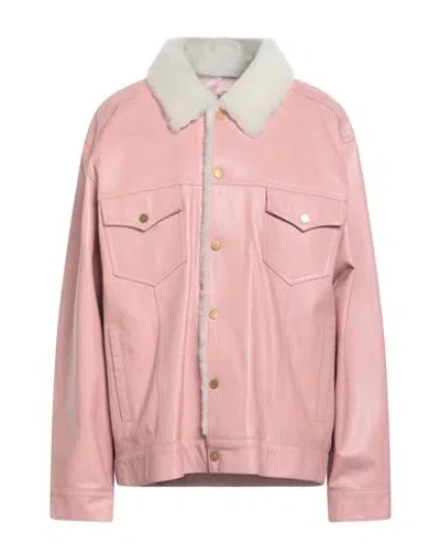 Dancassab Woman Jacket Antique Rose Size M Lambskin, Shearling In Pink