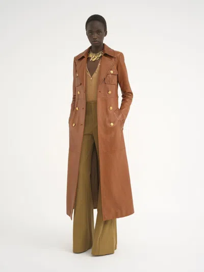 Chloé Long-sleeved Soft Leather Windbreaker In Brown