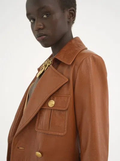 Chloé Long-sleeved Soft Leather Windbreaker In Brown