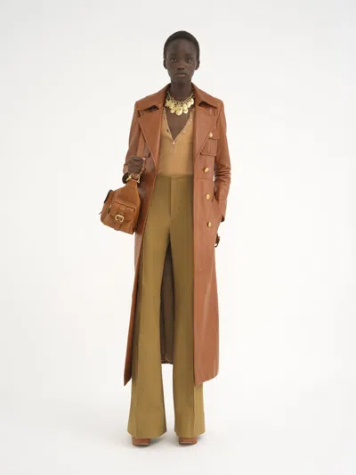 Chloé Long-sleeved Soft Leather Windbreaker In Brown