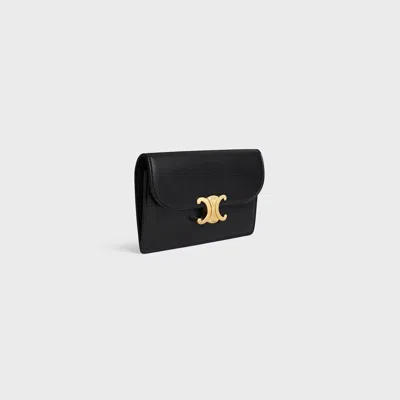 Celine Long Card Holder With Flap Triomphe  In Shiny Calfskin