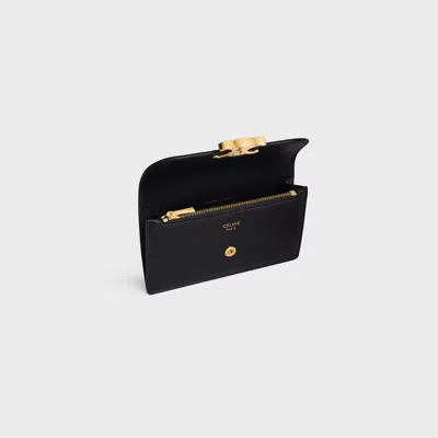 Celine Long Card Holder With Flap Triomphe  In Shiny Calfskin