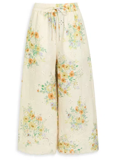 Alemais Juliette Embroidered Flax Trousers In Metallic