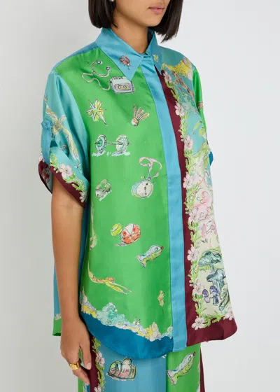 Alemais Womens Multi Daria Graphic-pattern Silk Shirt In Green