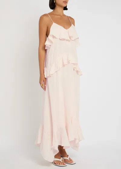 Skall Studio Womens Pale Pink Benedicte Ruffle Linen Maxi Dress In Neutral