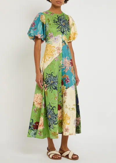 Alemais Avery Spliced Printed Flax Midi Dress In Multi