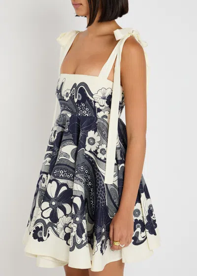 Alemais Mickey Floral-print Linen Mini Dress In Blue