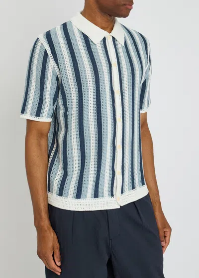 Wax London Porto Striped Open-knit Shirt In Blue