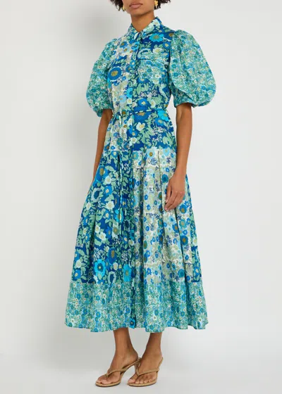 Alemais Sacha Puff-sleeve Midi Shirt Dress
