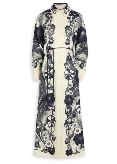 Alemais Mickey Printed Linen Midi Shirt Dress In Blue