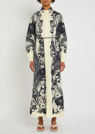 Alemais Mickey Printed Linen Midi Shirt Dress In Blue
