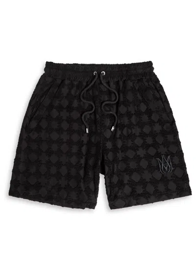 Amiri Black Bermuda Shorts With All-over Ma Quads Motif And Embroidered Logo On The Front In Cotton Blend  In Black