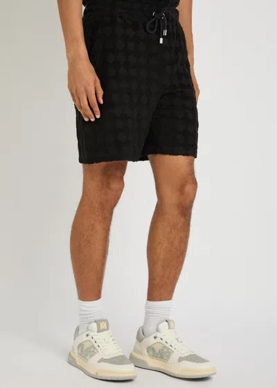 Amiri Black Bermuda Shorts With All-over Ma Quads Motif And Embroidered Logo On The Front In Cotton Blend  In Black