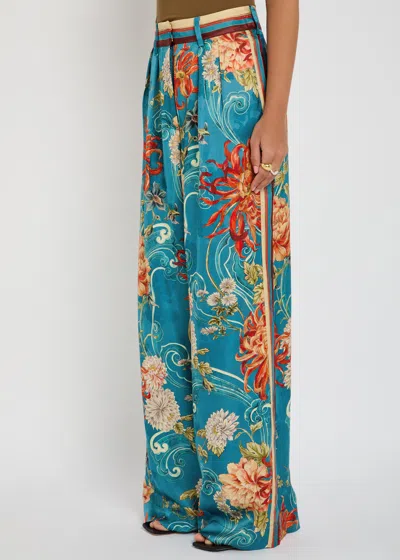 Alemais Floral-print Pleated Trousers In Blue