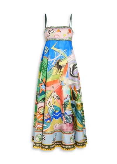 Alemais Lucky Pace Shirred Linen Midi Sun Dress
