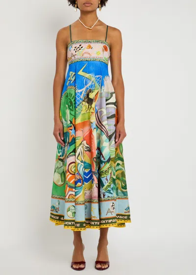 Alemais Lucky Pace Shirred Linen Midi Sun Dress
