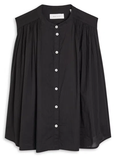 Skall Studio Louise Pleated Cotton Blouse In Black
