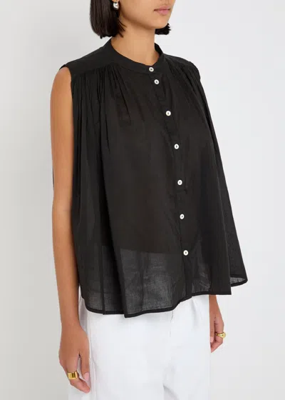 Skall Studio Louise Pleated Cotton Blouse In Black