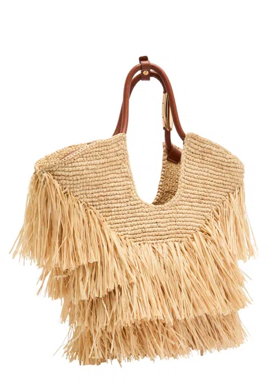 Zimmermann Goldentime Fringe-trimmed Crochet Raffia Tote In Brown