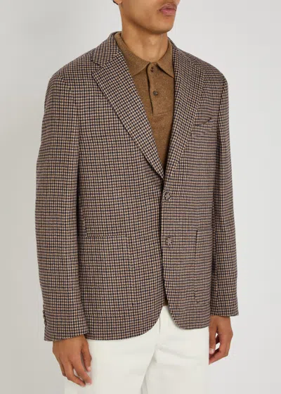 Officine Generale Officine Générale Houndstooth Wool-blend Blazer In Brown