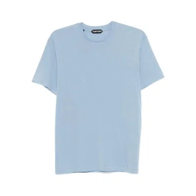 Tom Ford Crew Neck Cotton Blend T-shirt In Blue