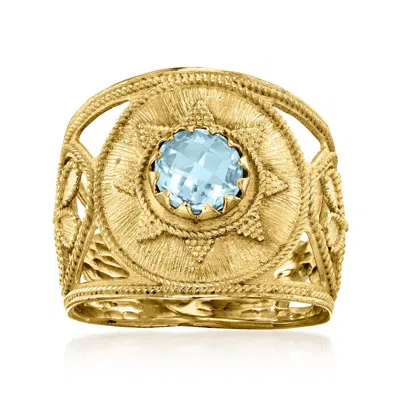 Ross-simons Italian . Sky Blue Topaz Etruscan-style Ring In 14kt Yellow Gold