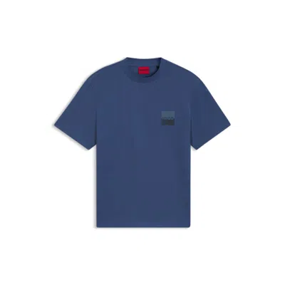 Hugo Boss Relaxed-fit T-shirt In Cotton With Split Logos In Blue