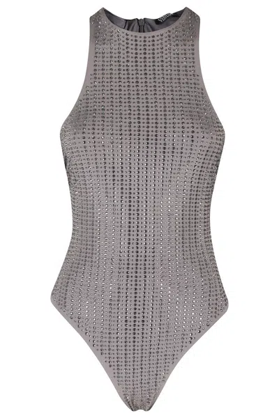 Venuja Grey One-piece Swimsuit With All-over Stud Decoration In Gray