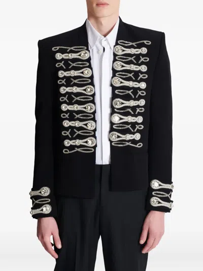 Balmain Spencer Slim-fit Crystal-embellished Crepe Blazer In Black