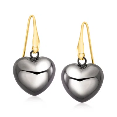 Ross-simons Italian Sterling Silver And 18kt Gold Over Sterling Heart Drop Earrings With Black Rhodium