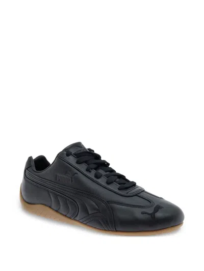 Puma 'speedcat' Black Low Top Sneakers With Embossed Logo On The Tongue And Contrasting Sole In Black