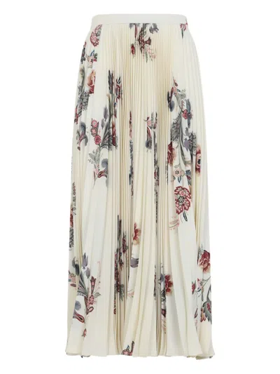 Etro Pleated Floral-print Skirt In Neutral