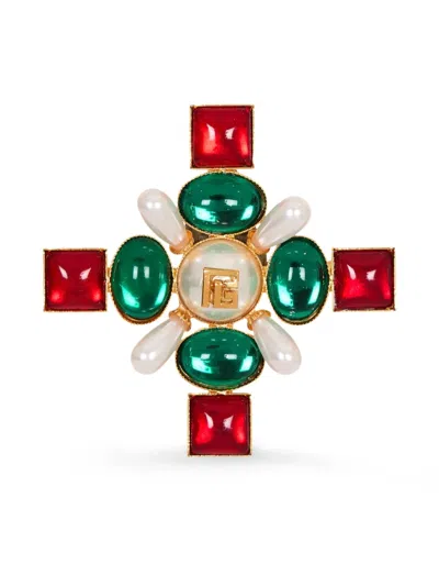 Balmain Baroque Bead And Crystal Brooch In Multi