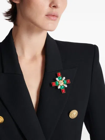 Balmain Baroque Bead And Crystal Brooch In Multi