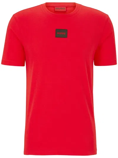 Hugo Boss Regular-fit Cotton T-shirt With Red Logo Label In Red