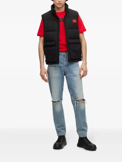 Hugo Boss Regular-fit Cotton T-shirt With Red Logo Label In Red