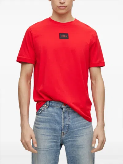 Hugo Boss Regular-fit Cotton T-shirt With Red Logo Label In Red