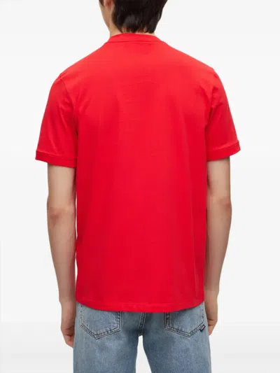 Hugo Boss Regular-fit Cotton T-shirt With Red Logo Label In Red