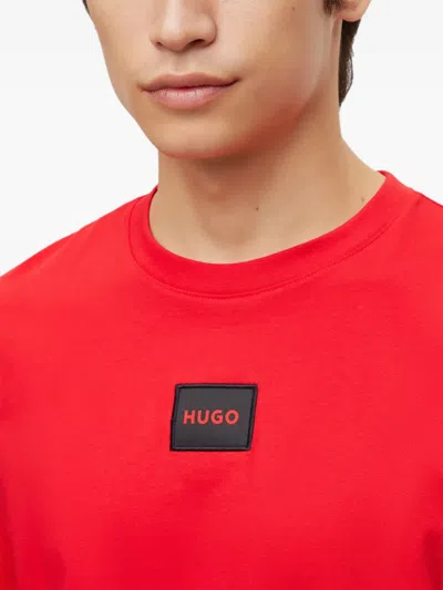 Hugo Boss Regular-fit Cotton T-shirt With Red Logo Label In Red