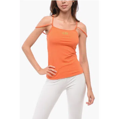 Dsquared2 Cotton Blend Icon Tank Top With Criss Cross Straps In Orange