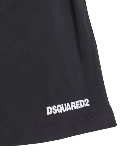 Dsquared2 Black Bermuda With Elastic Waist And Drawstring And Logo On The Front In Cotton Man In Black