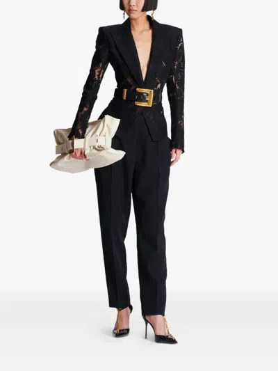 Balmain 1-button Fitted Lace Jacket In Black