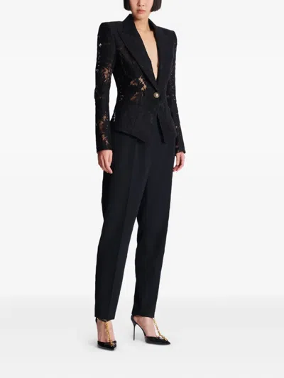 Balmain 1-button Fitted Lace Jacket In Black