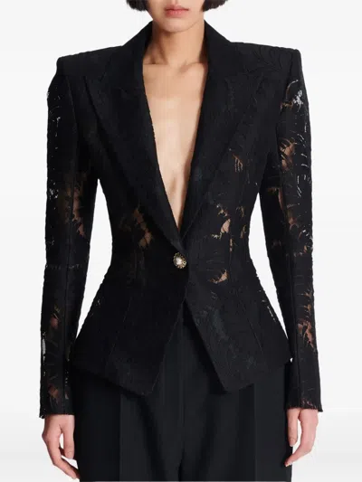 Balmain 1-button Fitted Lace Jacket In Black