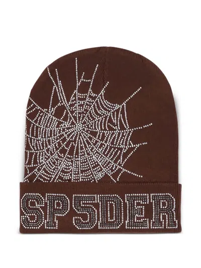 Sp5der Rhinestone-embellished Beanie In Brown