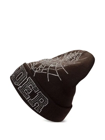 Sp5der Rhinestone-embellished Beanie In Brown