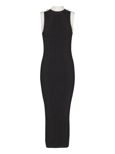 Balmain Two-tone Midi Dress In Black