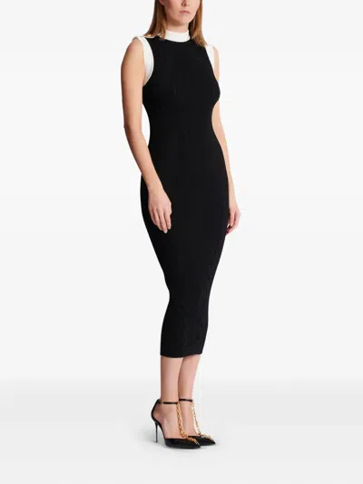Balmain Two-tone Midi Dress In Black